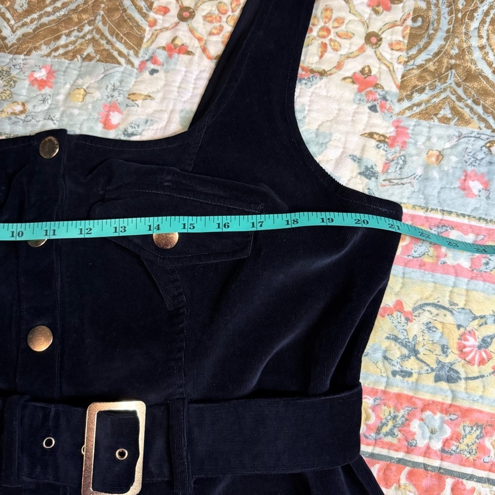 Maeve Anthropologie Corduroy Navy Blue Slim Pinafore Midi Dress size 16 W Preppy - Picture 11 of 15